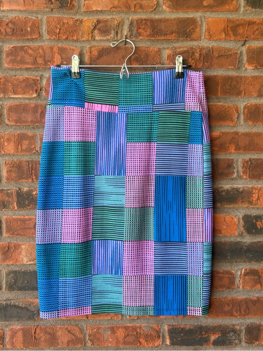 LuLaRoe Patchwork Pencil Skirt in Blue, Pink & Green
